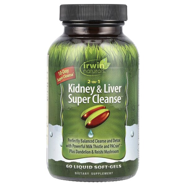 Irwin Naturals, 2 in 1 Kidney & Liver Super Cleanse, Reinigung der Nieren und Leber, 60 mit Flüssigkeit gefüllte Weichkapseln