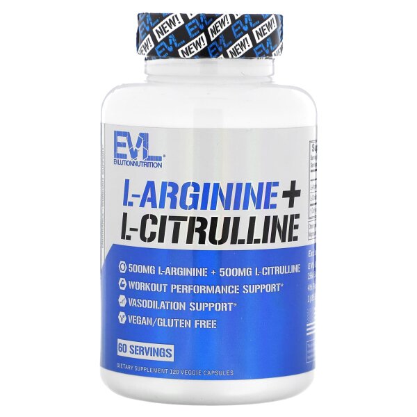 EVLution Nutrition, L-Arginin + L-Citrullin, 120 pflanzliche Kapseln
