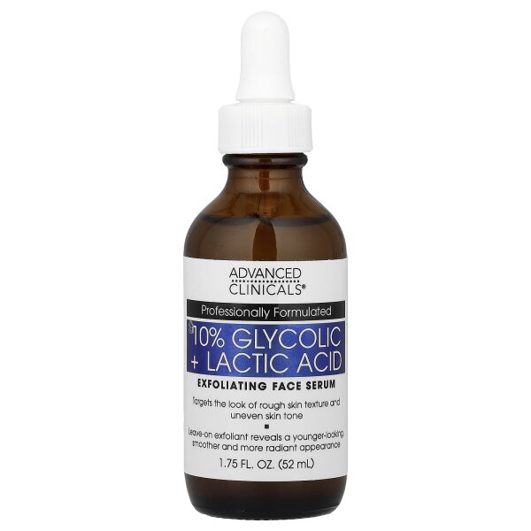 Advanced Clinicals, 10% Glycolic + Lactic Acid Serum, Serum mit 10% Glycolsäure und Milchsäure, 52 ml