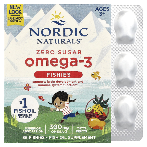 Nordic Naturals, Omega-3 Fishies, Zero Sugar, zuckerfreie Omega-3-Fishie-Fruchtgummis, ab 3 Jahren, Tutti Frutti, 300 mg, 36 Fishies