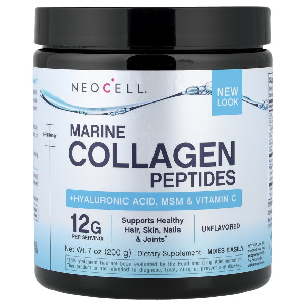 NeoCell, Marine Collagen Powder With Hyaluronic Acid, MSM, & Vitamin C, Pulver aus Meereskollagen mit Hyaluronsäure, MSM und Vitamin C, geschmacksneutral, 200 g