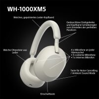 Sony WH-1000XM5 kabellose Bluetooth Noise-Cancelling Kopfhörer 30h Akku Silber