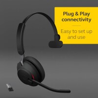 Jabra Evolve2 65 Wireless PC Headset with Charging Stand Noise Cancelling UC Certified Mono Headphones With Long-Lasting Battery – USB-A Bluetooth Adapter – Black #1