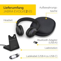 Jabra Evolve2 65 Wireless PC Headset with Charging Stand – Noise Cancelling Microsoft Teams Certified Stereo Headphones with Long-Lasting Battery – USB-A Bluetooth Adapter – Black #1