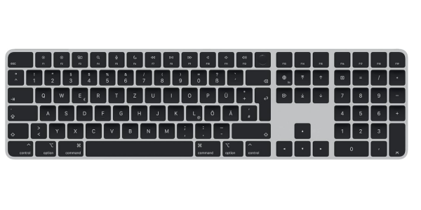 Apple Magic Keyboard mit Touch ID und Ziffernblock, NEUTRALE VERPACKUNG, Bluetooth, Wiederaufladbar, Kompatibel mit Mac Computern mit Apple Chip, Deutsch, Schwarze Tasten